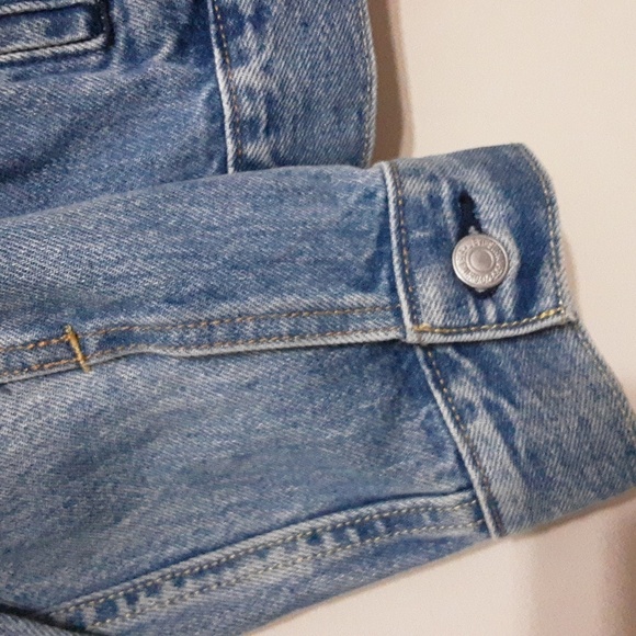 Levi’s Printed Sleeve Trucker denim Jacket Light Wash men L button down y2k - Picture 7 of 12